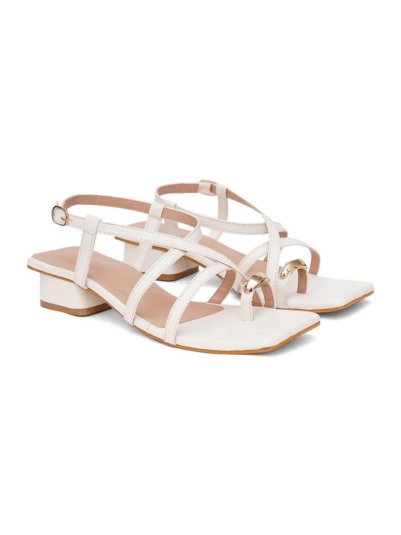 NZS Women’s White Block Heel Slip-On Sandals Stylish |Comfortable Heel Party Footwear Heels with Ankle Strap Design EU38 - Image 1
