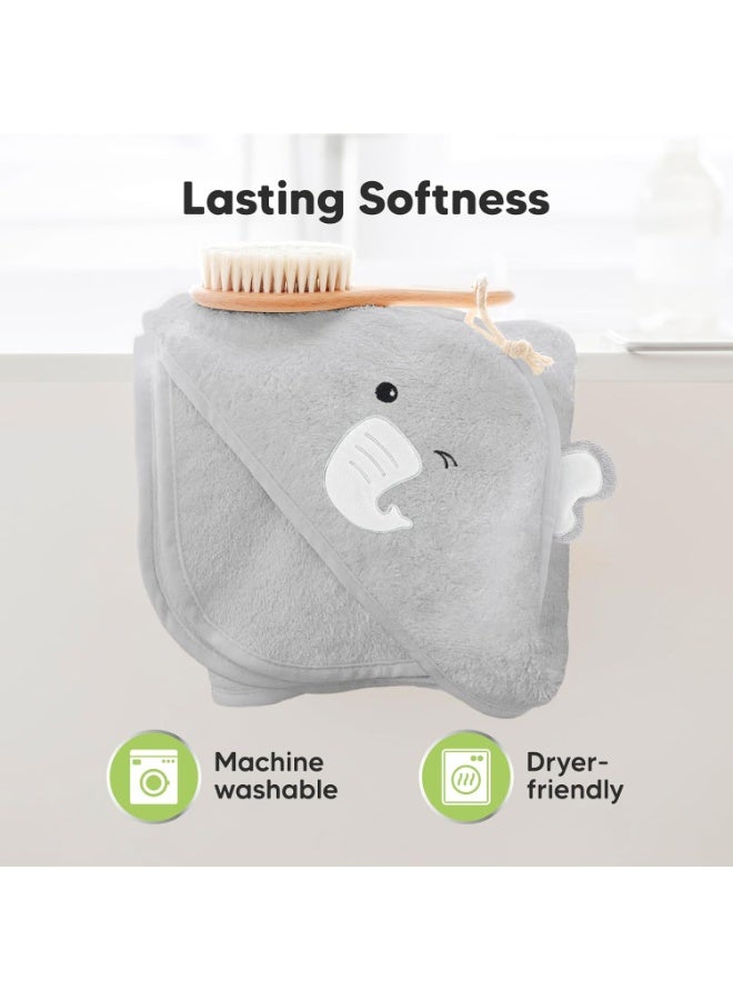 KeaBabies Cuddle Organic Bamboo Baby Hooded Towel (Elephant) - Image 4