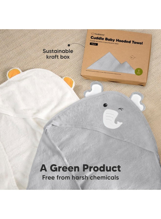 KeaBabies Cuddle Organic Bamboo Baby Hooded Towel (Elephant) - Image 2