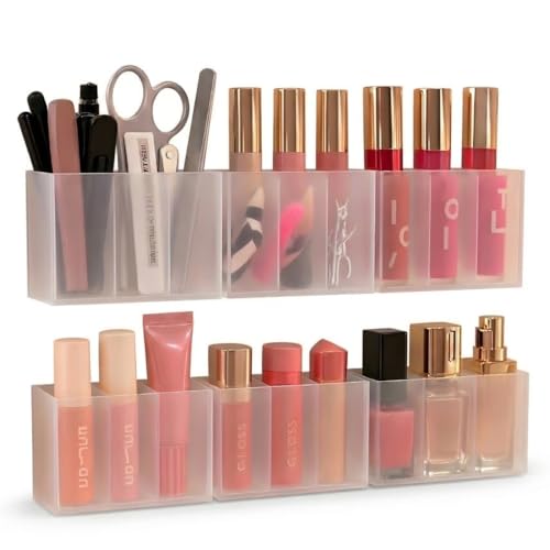 Satpurush Three-Grid Wall-Mounted Compartment Box, Self-Adhesive Punch-Free Makeup Organisers, Dressing Table Organiser for Brushes, Lipsticks, Cabinet Storage Box (Three-Grid Wall- Box(Pack of 6)) - Image 1