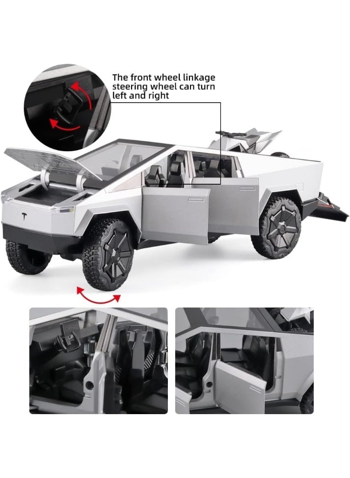 سمارتكس شاحنة بيك أب سايبرترك مع سيارة ترفيهية ودراجة نارية - سيارة معدنية مصبوبة بمقياس 1:24 مع أضواء وصوت وحركة سحب للخلف - هدية عيد ميلاد للأطفال والكبار، رائعة لهواة الجمع - Image 4