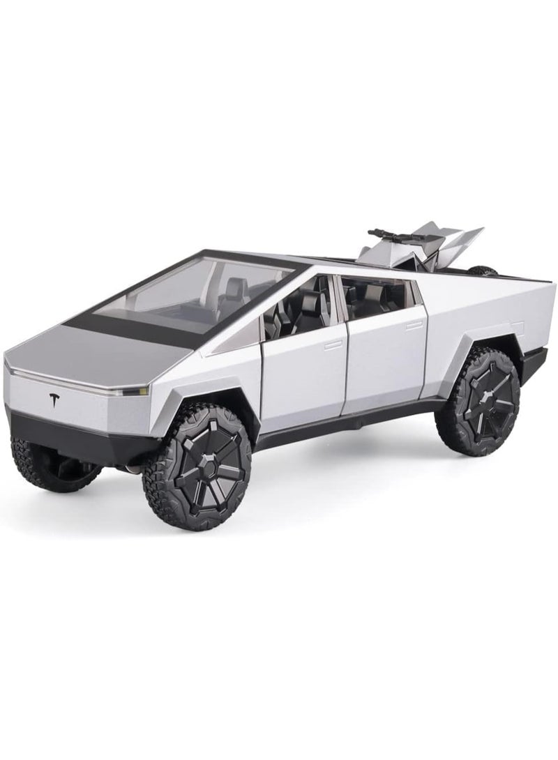 سمارتكس شاحنة بيك أب سايبرترك مع سيارة ترفيهية ودراجة نارية - سيارة معدنية مصبوبة بمقياس 1:24 مع أضواء وصوت وحركة سحب للخلف - هدية عيد ميلاد للأطفال والكبار، رائعة لهواة الجمع - Image 3