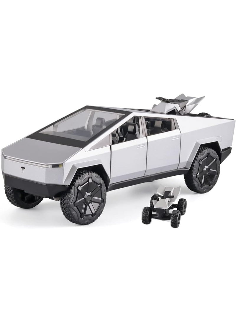 سمارتكس شاحنة بيك أب سايبرترك مع سيارة ترفيهية ودراجة نارية - سيارة معدنية مصبوبة بمقياس 1:24 مع أضواء وصوت وحركة سحب للخلف - هدية عيد ميلاد للأطفال والكبار، رائعة لهواة الجمع - Image 1