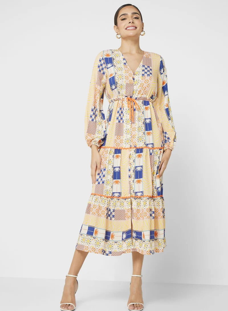 Never fully Dressed Patchwork Print Midi Dress