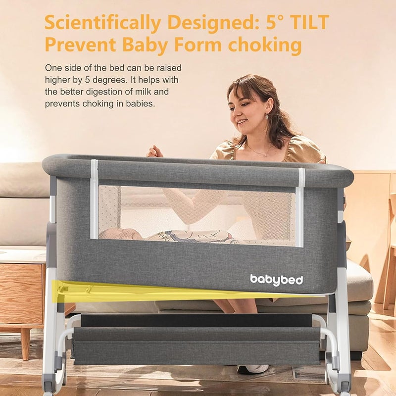 TDOO 4 in 1Baby Crib Baby Bassinet Bedside Sleeper, 6 Adjustable Height Cosleeper for Baby, Easy Folding Portable Baby Bed Rocking Bassinets with Comfy Mattress Mosquito Net Storage for Infant Newborn - Image 5