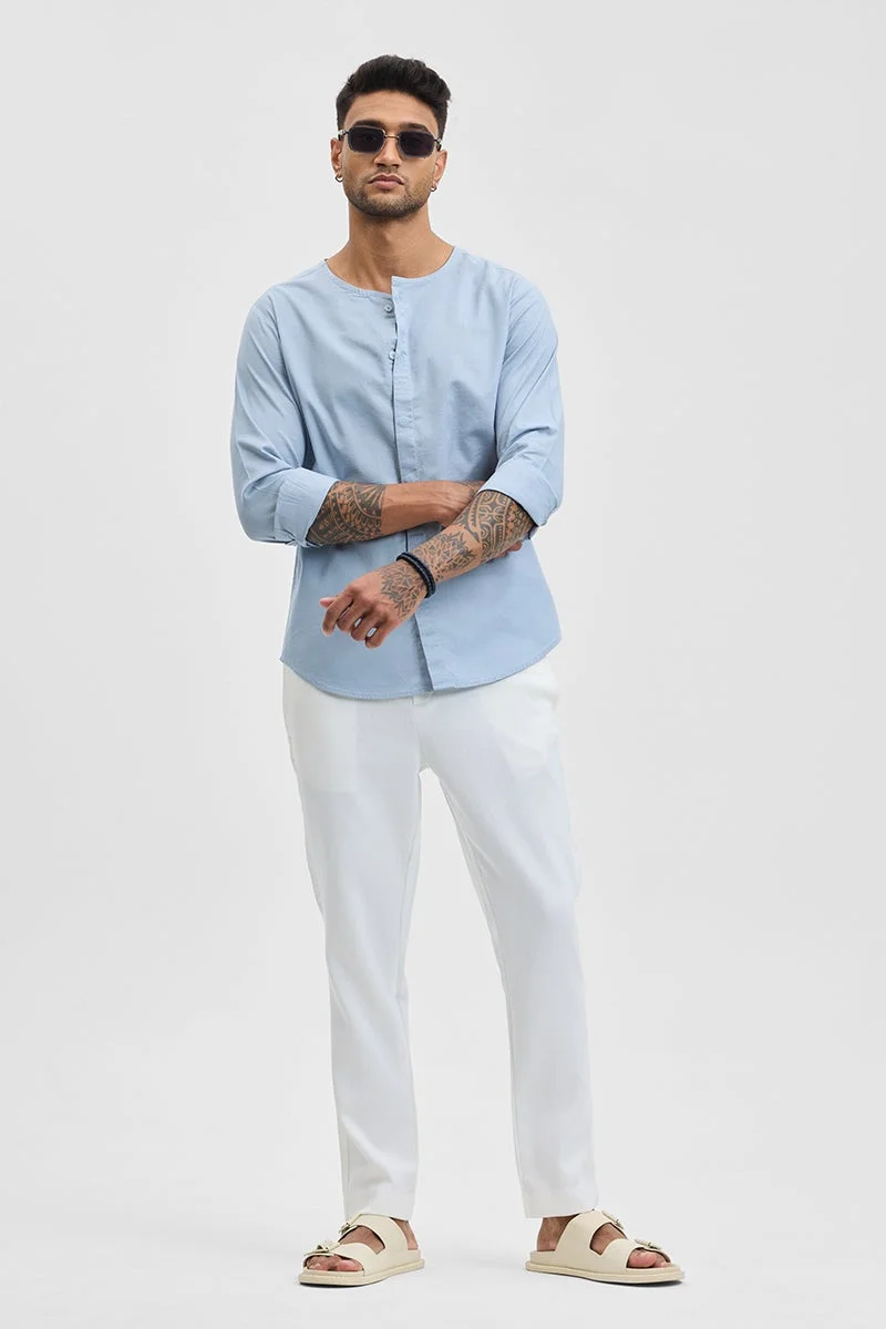 SNITCH Light Blue Light Blue Solid Long Sleeve Slim Fit Casual Shirt for Men | Best Price UAE