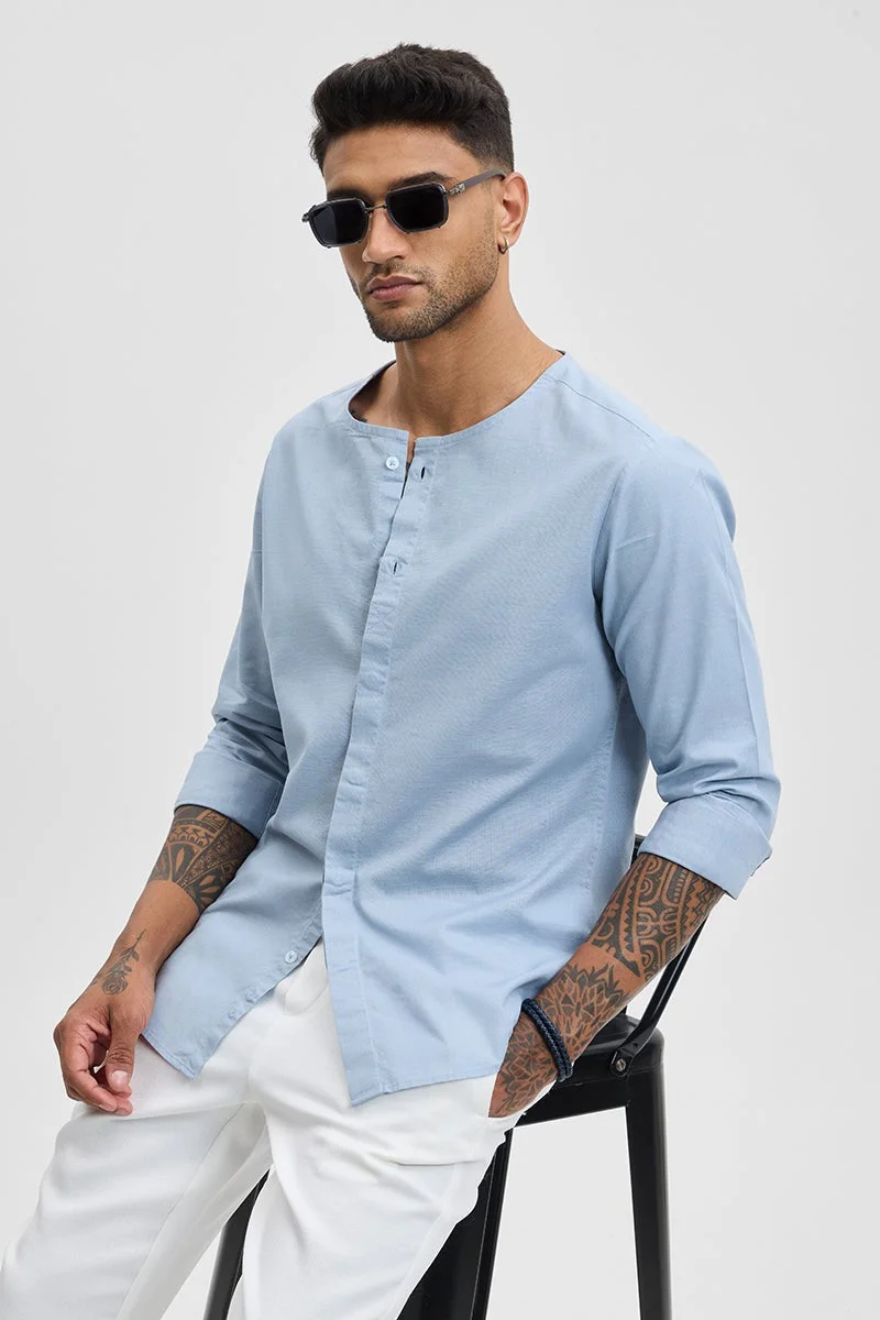 SNITCH Light Blue Light Blue Solid Long Sleeve Slim Fit Casual Shirt for Men | Best Price UAE