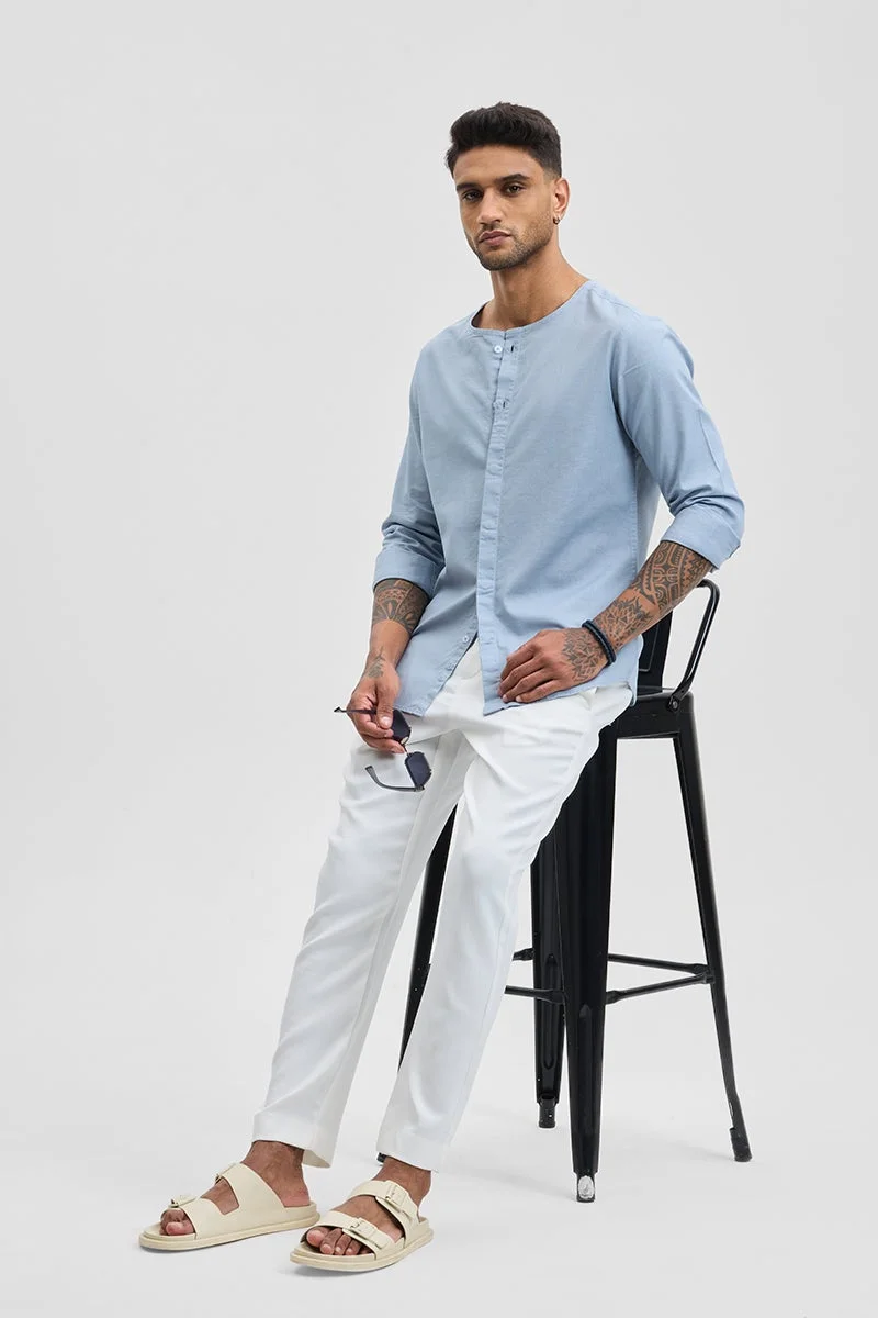 سنيتش Light Blue Solid Long Sleeve Slim Fit Casual Shirt