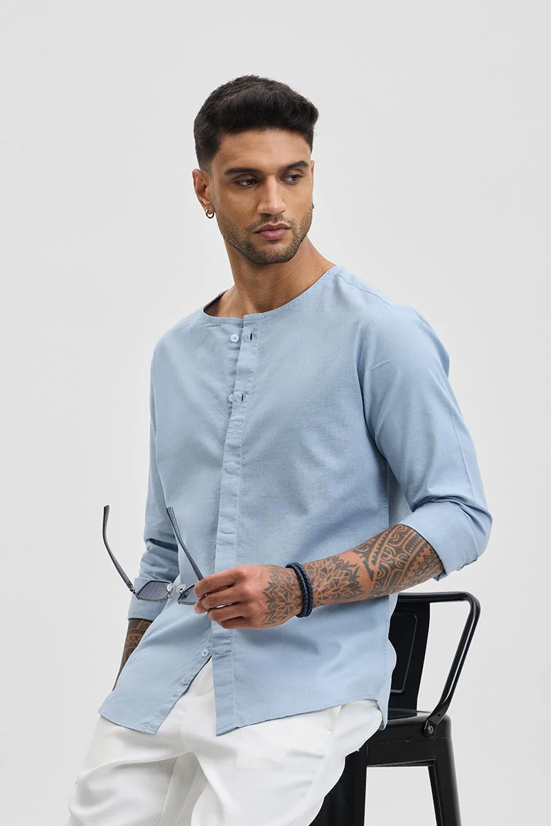 SNITCH Light Blue Light Blue Solid Long Sleeve Slim Fit Casual Shirt for Men | Best Price UAE