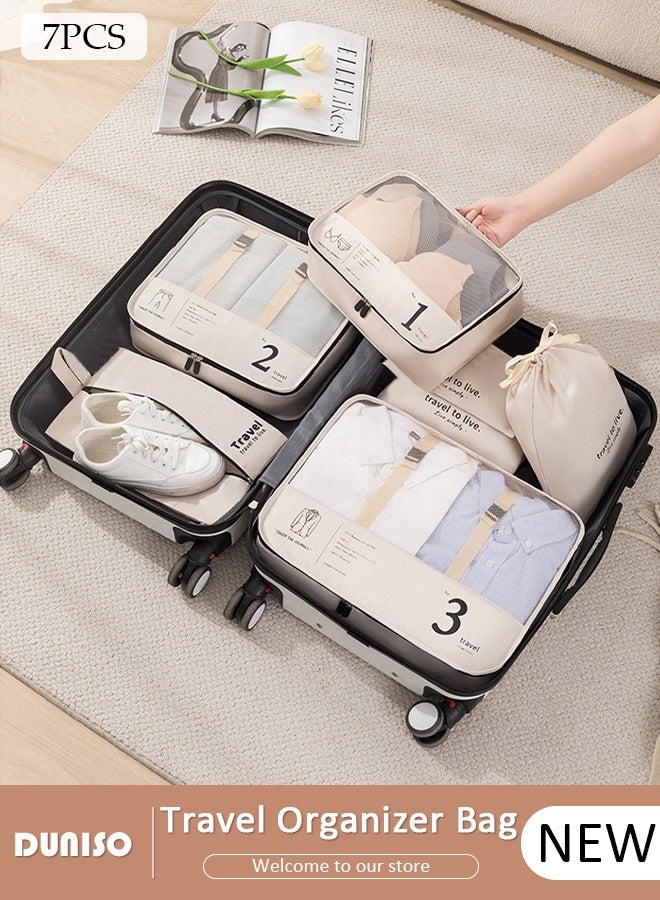 DUNISO 7 Piece Travel Organizer Bags for Luggage, Waterproof and Durable Travel Bags,  Packing Cubes for Travel,  Compression Cubes for Suitcases, Travel Bags  for Clothes, Toiletries, Clothing, Underwear  - Image 1