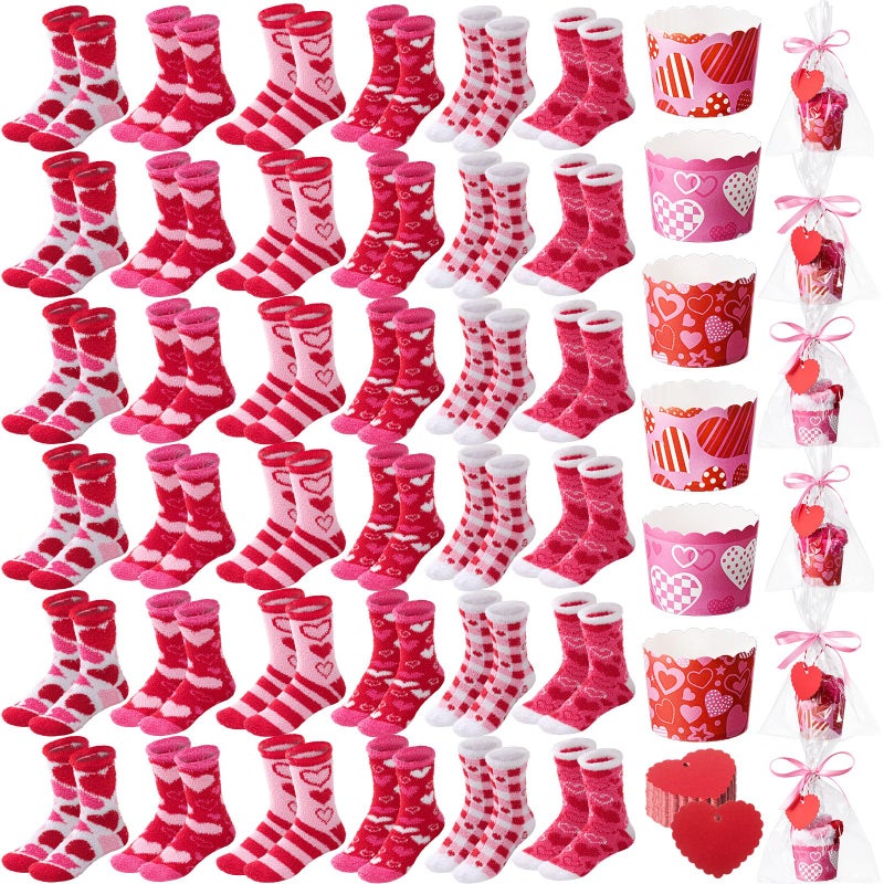 Chuarry 24 Pairs Fuzzy Socks - Bulk Cupcake Socks for Women, Valentine's Day & Teacher Gifts - Image 1