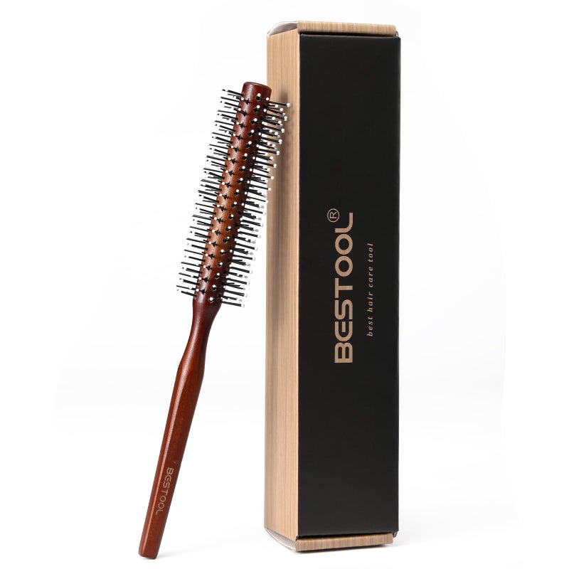 BESTOOL Small Brush for Short and Medium Hair, Blow Drying, Men's Beard Styling, Professional Smoothing and Curling Brush (Reddish brown) - Image 1