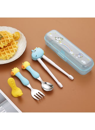 Children's 304 Stainless Steel Portable Tableware Cartoon Spoon Fork Learning And Training Chopsticks Dinosaur Baby Fork Spoon Set-Specifications:Tableware-Color:[Trumpet] Blue Handle Unicorn Fork Spoon + Chopsticks Three-piece Set - pzsku/Z8F482070F69EAD73A773Z/45/_/1742887892/596da227-8b55-4311-96d2-46c91e9cbffa