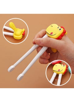 Generic Children's 304 Stainless Steel Portable Tableware Cartoon Spoon Fork Learning And Training Chopsticks Dinosaur Baby Fork Spoon Set-Specifications:Tableware-Color:[Trumpet] Blue Handle Unicorn Fork Spoon + Chopsticks Three-piece Set  - Image 5
