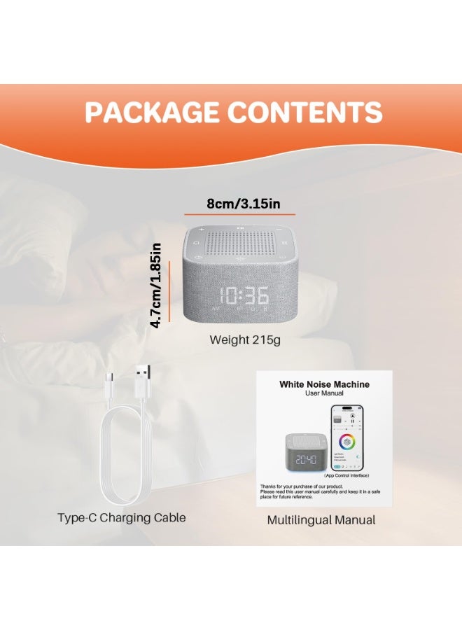Flushrenic 3-in-1 white noise speaker with 32 different sounds, alarm clock and night light, bedroom alarm clock with wireless speaker, application control, dimmable clock, baby, child, adult noise machine - Image 2