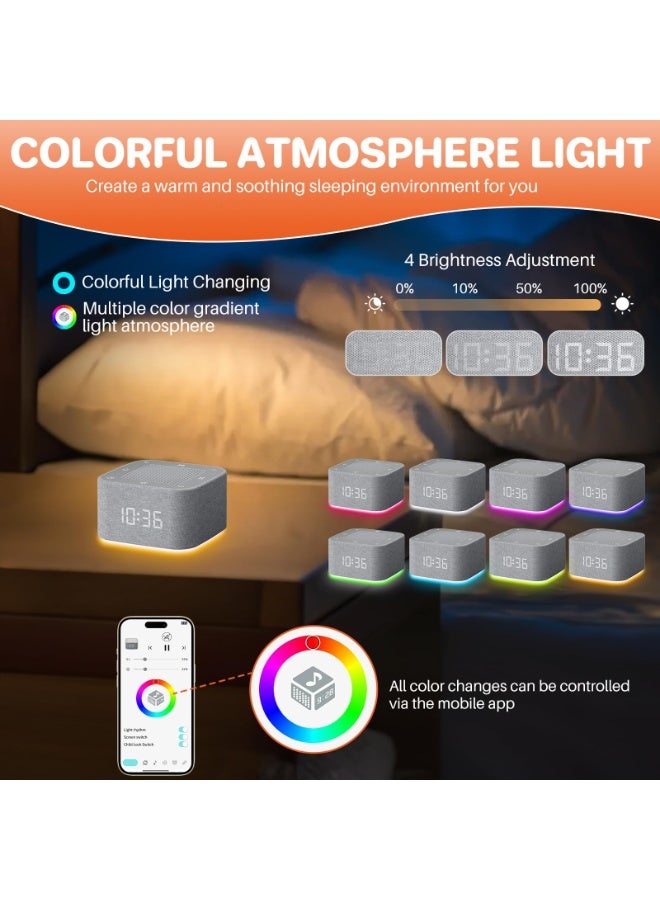 Flushrenic 3-in-1 white noise speaker with 32 different sounds, alarm clock and night light, bedroom alarm clock with wireless speaker, application control, dimmable clock, baby, child, adult noise machine - Image 5