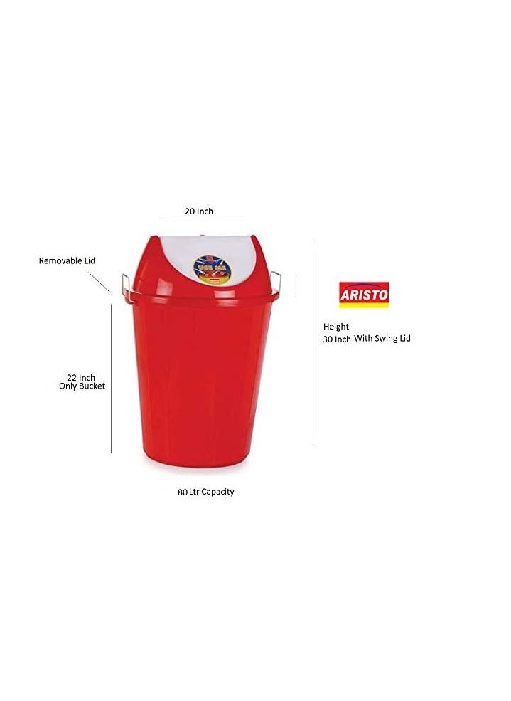 Aristo ARISTO Swing Lid Dustbin with Metal Side Handle 80 LTR RED  - Image 2