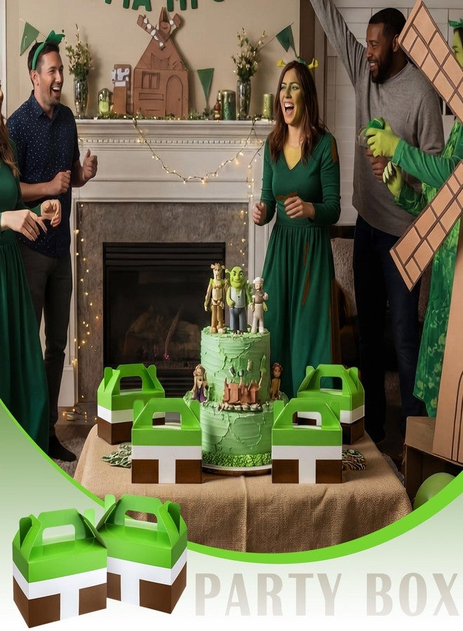 ForraFun 12 Pcs Monster Green Party Favor Treat Boxes Green Goodie Paper Gift Boxes with Handle Brown Pattern for Birthday Party Wedding Gender Reveal Decoration Supplies 6.3 x 3.5 x 3.5 Inches - Image 5