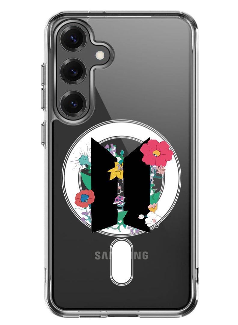 Theodor Magnetic Case for Samsung Galaxy S25 6.2-inch Compatible with MagSafe Wireless Charging, Shockproof Phone Bumper Cover BTS floral B - Image 1