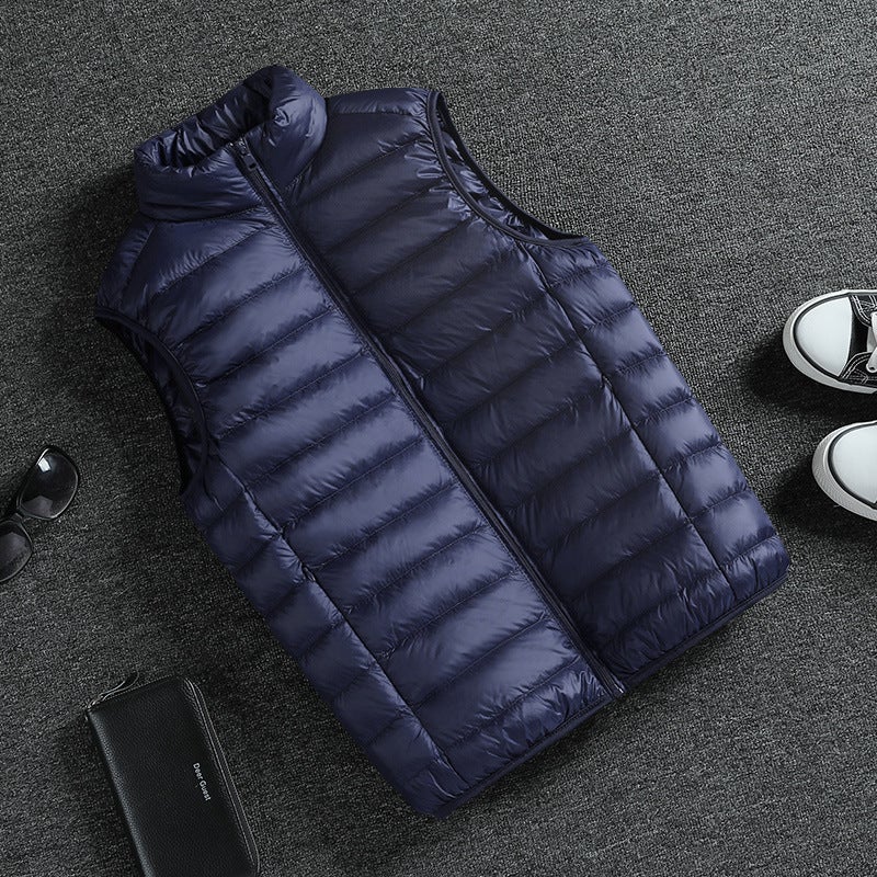 Winter New Light and Thin fleece-lined Vest Mens Cotton Vest Warm Thickened Sports 2023 Short Vest Jacket navy blue [cotton jacket]]