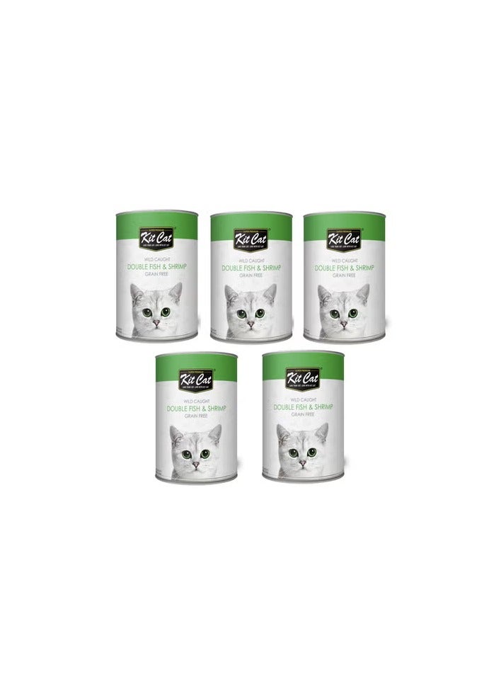 كيت كات طعام القطط الرطب من كيت كات، سمك مزدوج وروبيان، 400 جرام × 5 قطع - Image 1