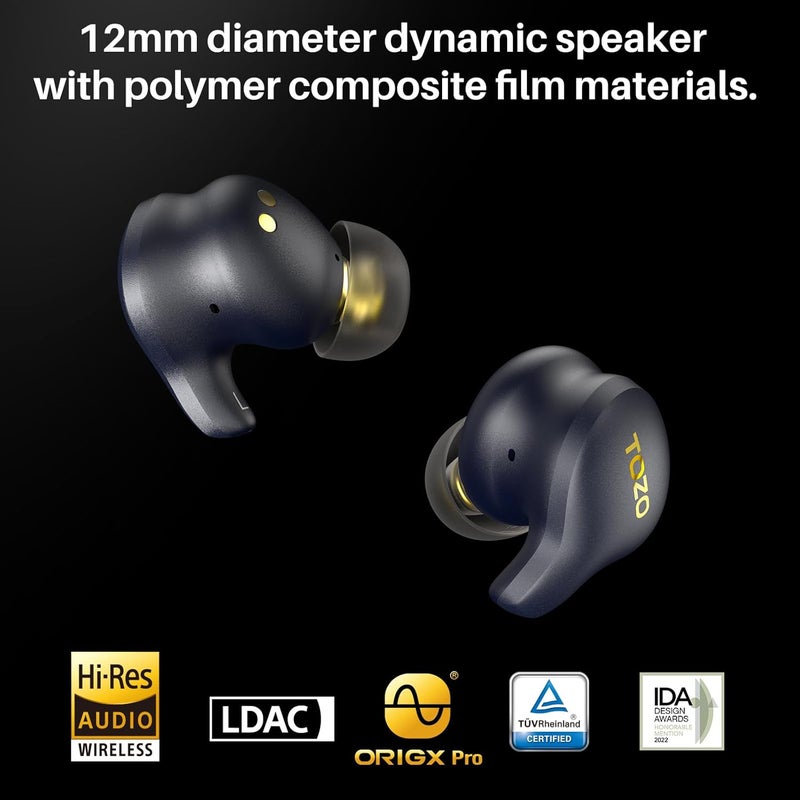 TOZO Long term storage compatible Golden X1 Wireless Earbuds Balanced Armature Driver and Hybrid Dynamic Driver, Bluetooth Headphones OrigX Pro, LDAC & Hi-Res Audio Wireless, Noise Cancellation Headset Galaxy Blue/Black KSA market compliant quality - Image 2