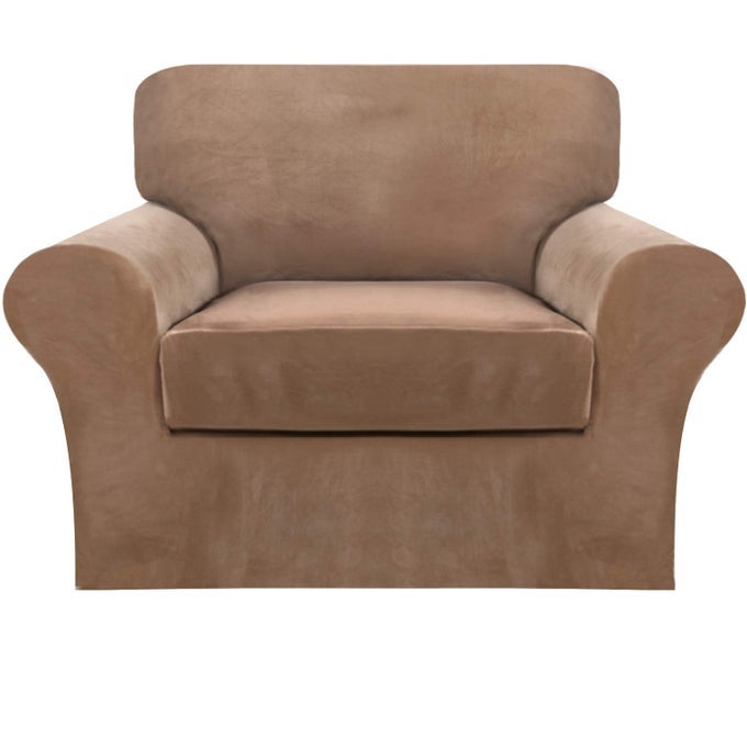 2 PIECE CHAIR SOFA COVERS VELVET FOR LIVING ROOM SLIPCOVERS WITH INDIVIDUAL CUSHION ELASTIC FURNITURE PROTECTOR FOR PETS MACHINE WASHABLE ARMCHAIR LUGGAGE