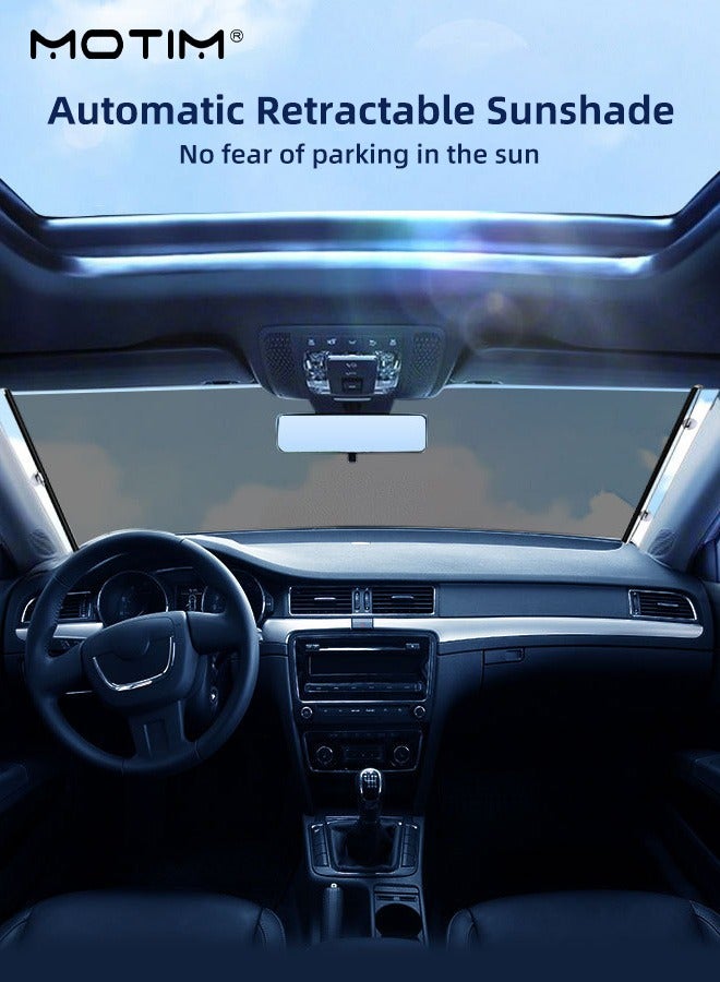 Motim Retractable Windshield Sun Shade for Car 125cm, Roller Sun Shade for Car, Car Windshield Screen Sun Protector, Blocks 99% UV Rays and Heat, Fits Front Rear Window with Double Suction Cups, 58*125cm - Image 3