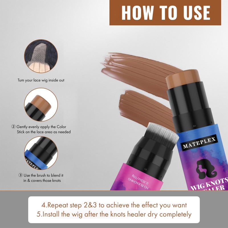 Mateplex Wig Knot Concealer for Lace Grid Lace Dyeing Stick for Wigs Knots Healer Stick for Lace wig & Frontal Part & Hairline, Portable, Sweat-proof, No Bleachingï¼ˆ10g, Medium Brown) - Image 3