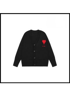 Generic Trendy Brand Love Knit Cardigan Oversized V-Neck Sweater Black [2105v collar cardigan style] 