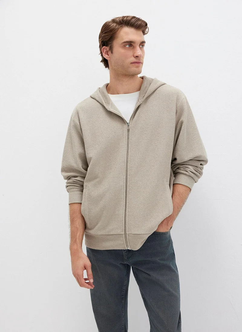 MAVI Striped Hooded Beige Sweatshirt