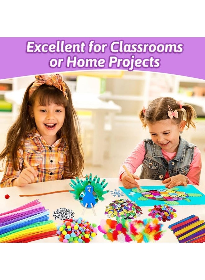 CH HAICHENG Arts and Crafts Supplies for Kids Including Feathers, Pipe Cleaners, Wiggle Googly Eyes, Pom Poms, Buttons, Ice Cream Sticks, Sequins And So On, School Kindergarten Homeschool Supplies Crafts for Kids - Image 1