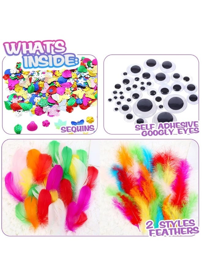 CH HAICHENG Arts and Crafts Supplies for Kids Including Feathers, Pipe Cleaners, Wiggle Googly Eyes, Pom Poms, Buttons, Ice Cream Sticks, Sequins And So On, School Kindergarten Homeschool Supplies Crafts for Kids - Image 2