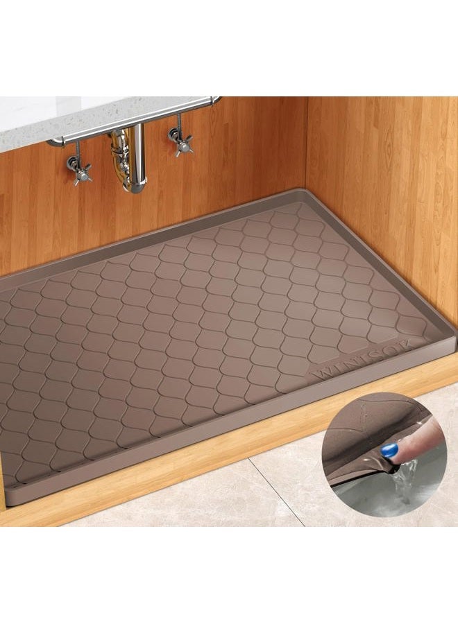 Winisok حصيرة تحت الحوض 22" × 19" بطانة مقاومة للماء لخزائن المطبخ والحمام، واقي رفوف، متعددة الاستخدامات، منظمين وتخزين، صينية مرنة من السيليكون لتسرب المياه - Image 1