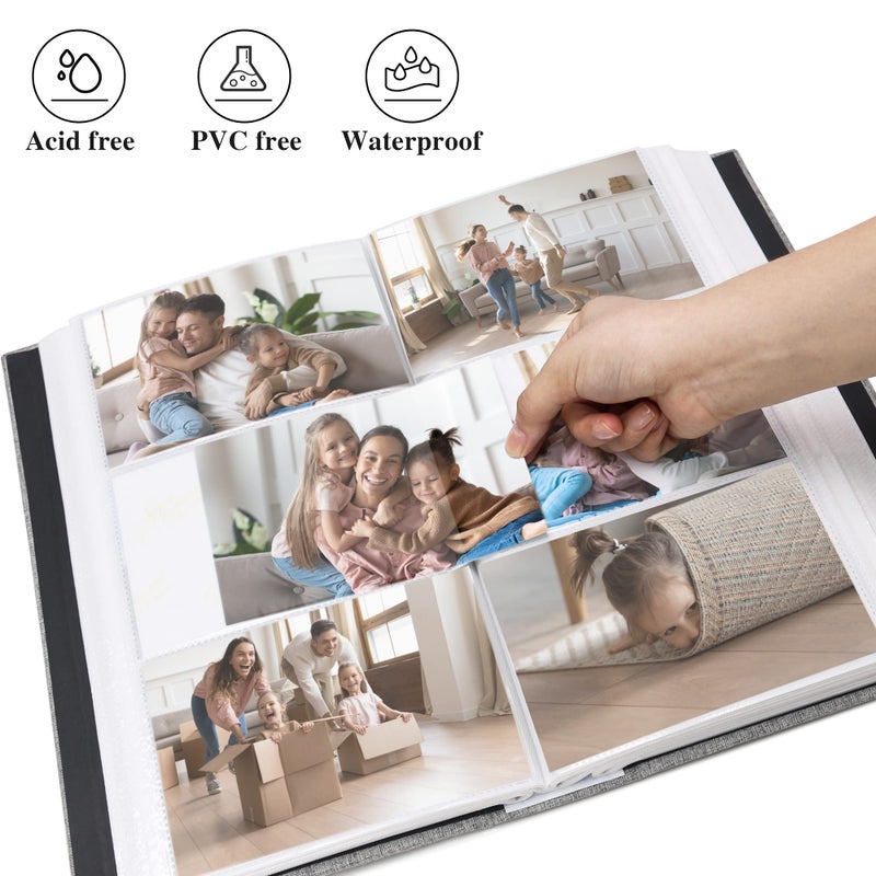 Vienrose Photo Album 4x6 with 300 Pockets Fabric Linen Cover Photo Book Slip-in Picture Albums for Baby Wedding Family Grey - Image 2