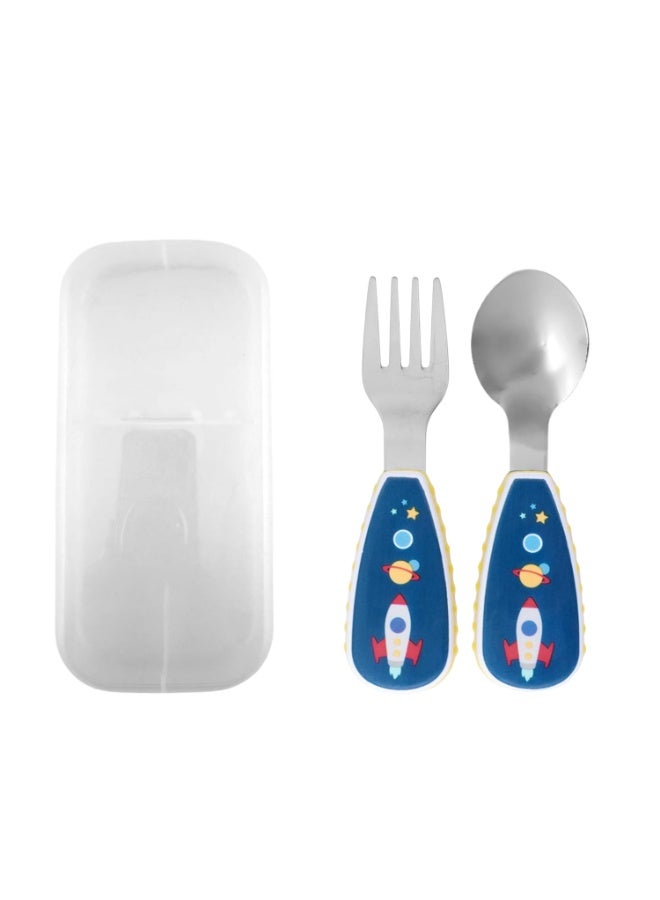 Brain Giggles Space Design Kids Cutlery Set with Case - Image 1