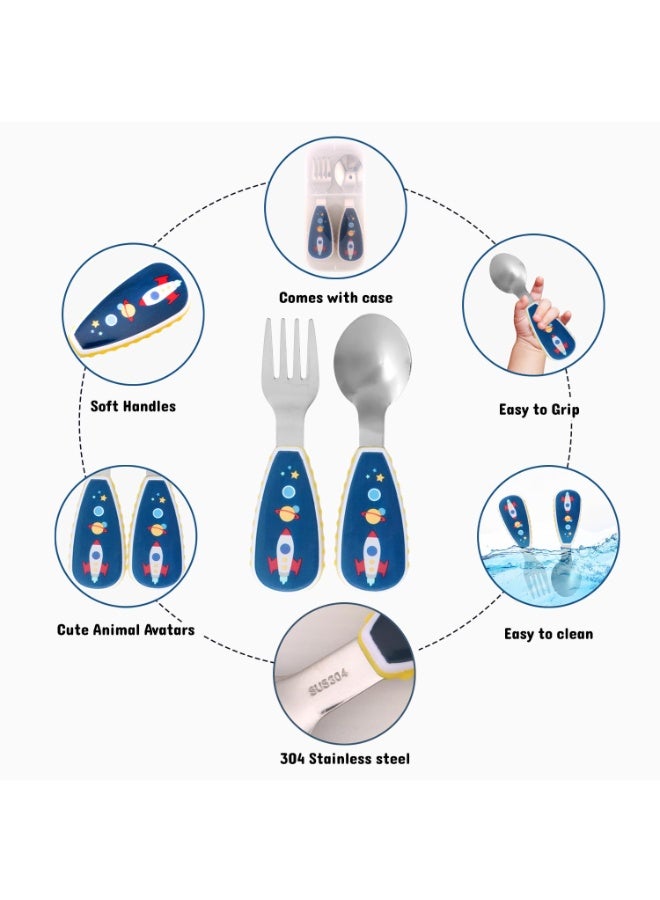 Brain Giggles Space Design Kids Cutlery Set with Case - Image 3