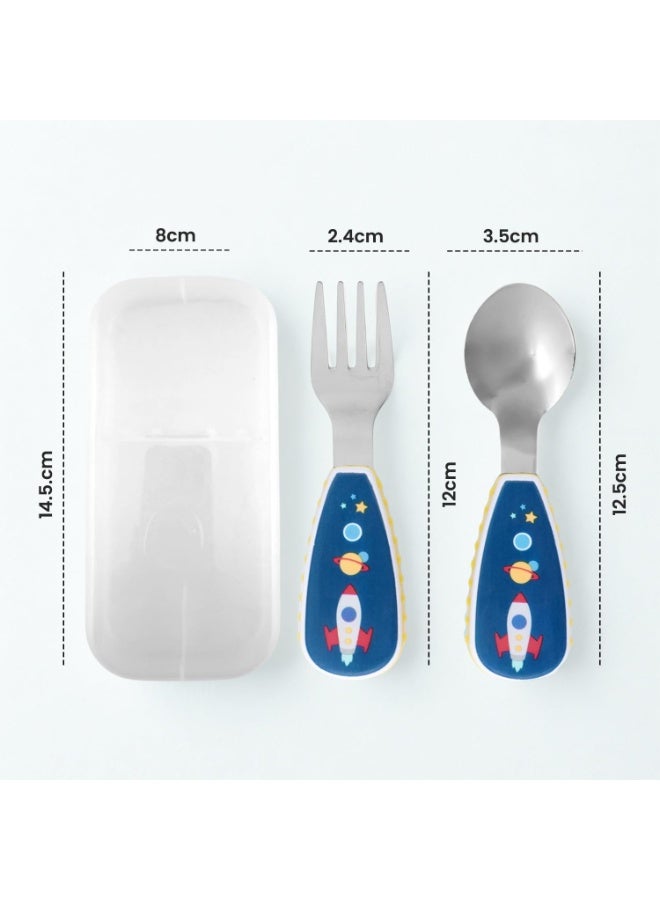 Brain Giggles Space Design Kids Cutlery Set with Case - Image 4