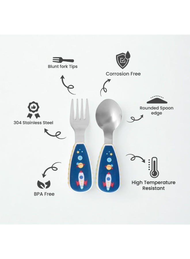 Brain Giggles Space Design Kids Cutlery Set with Case - Image 2