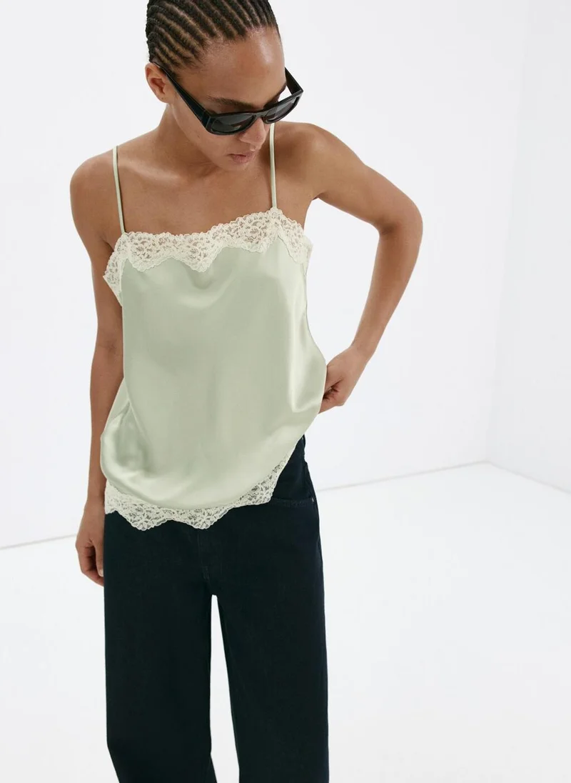 Mango Lace Detail Satin Top