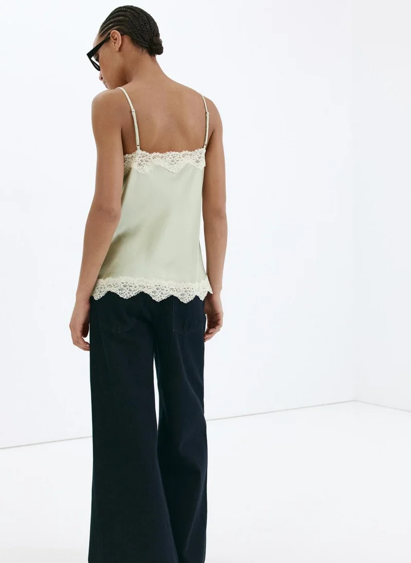 Mango Lace Detail Satin Top