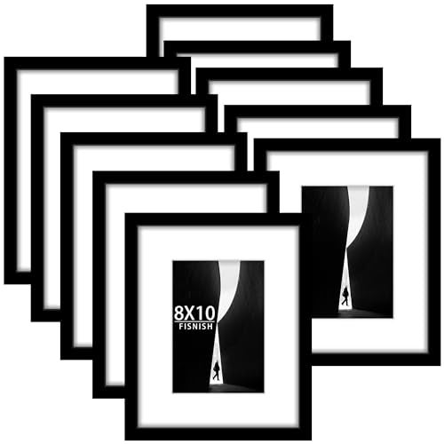 Fisnish 8x10 Picture Frame Sef of 10, Display Pictures 5x7 with Mat or 8 x 10 Without Mat, Photo Frame Collage for Wall Gallery Decor, Hanging or Tabletop Display, Black - Image 1