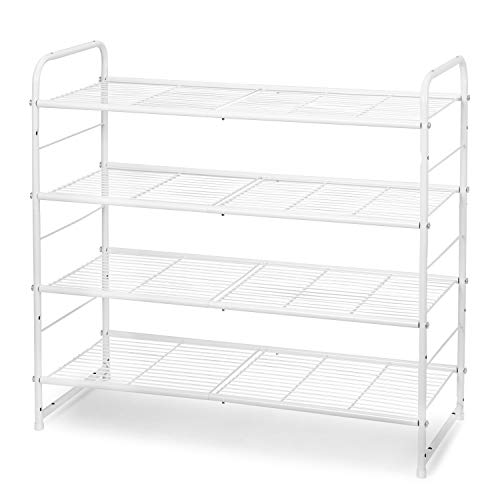 Simple Trending 4Tier Stackable Shoe Rack Expandable  Adjustable Shoe Organizer Storage Shelf Wire Grid White