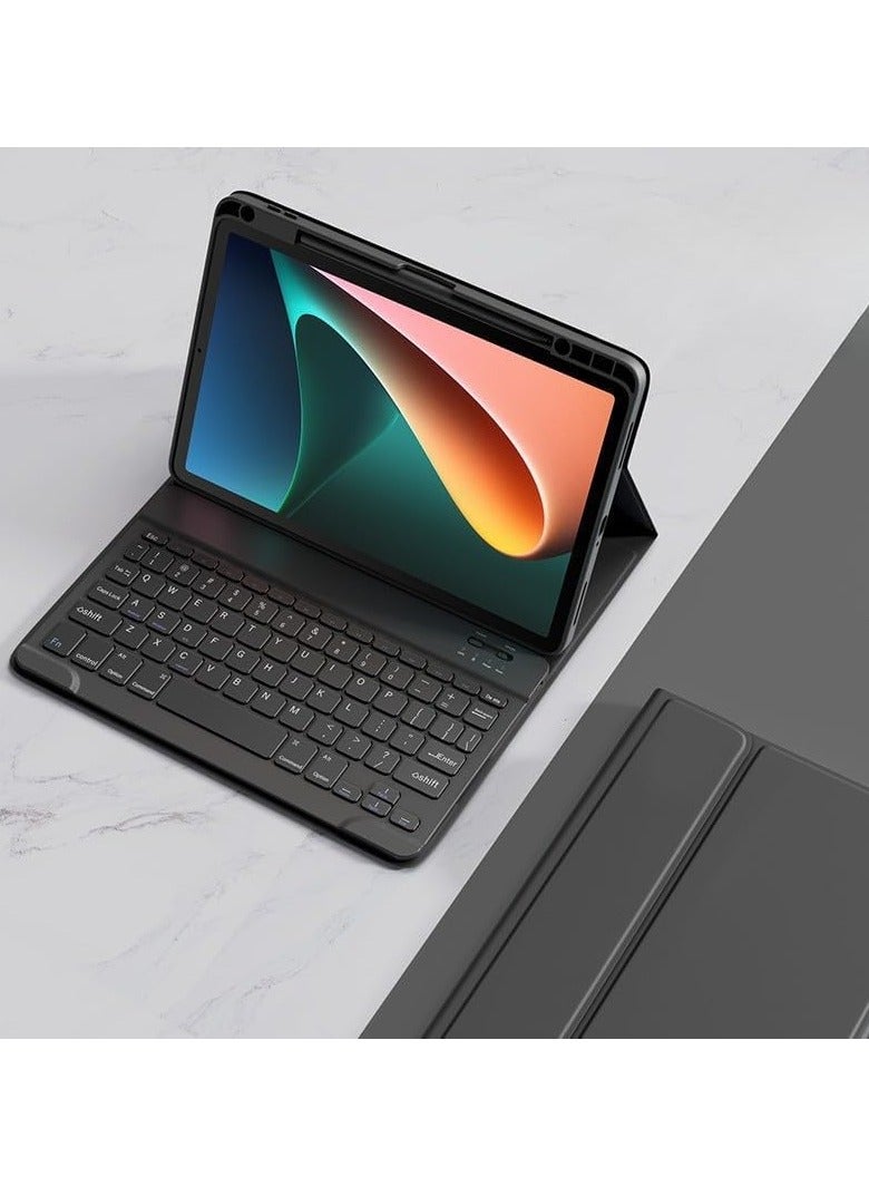 Keyboard Case Compatible with Xiaomi Poco Pad 12.1-inch, Tablet Leather Protective Cover 【Built-in Pencil Slot】 Detachable Wireless Bluetooth Keyboard for Poco Pad 12.1
