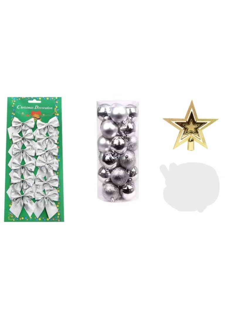 ACLIX Christmas Decorative Accessories Pack Of Three Christmas Tree Ornaments Decor Included 24 Pcs Of Silver Ball 1 Tree Top Star 12 Pieces Of Bow - Image 1
