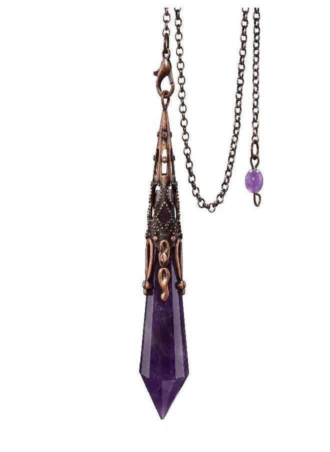 Jovivi Jovivi Natural Amethyst Crystal 12 Facted Therapy Healing Dowsing Divination Pendulum - Reiki Charged Chakra Balancing Pendant with Chain  - Image 1
