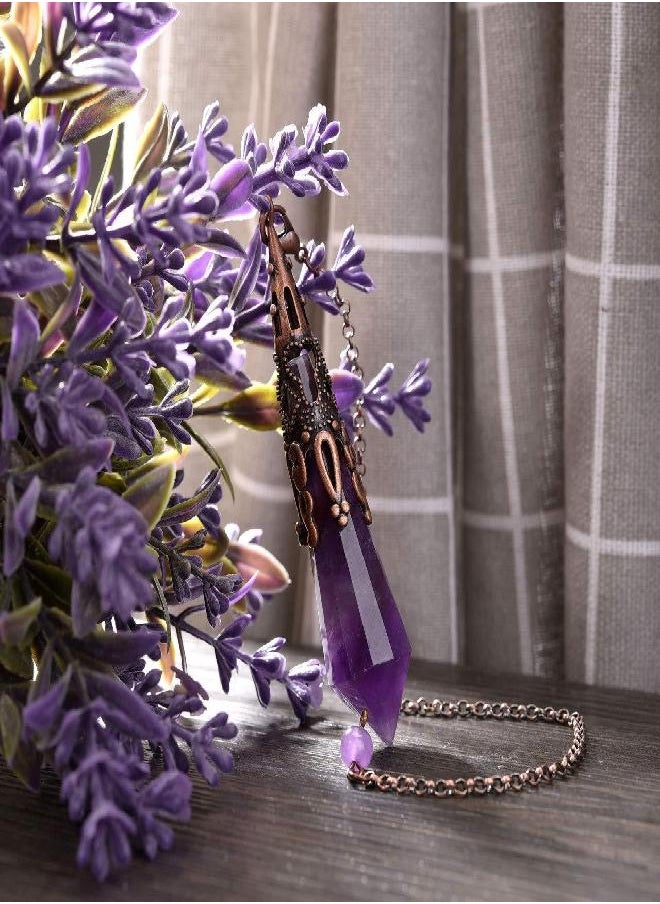 Jovivi Jovivi Natural Amethyst Crystal 12 Facted Therapy Healing Dowsing Divination Pendulum - Reiki Charged Chakra Balancing Pendant with Chain  - Image 2