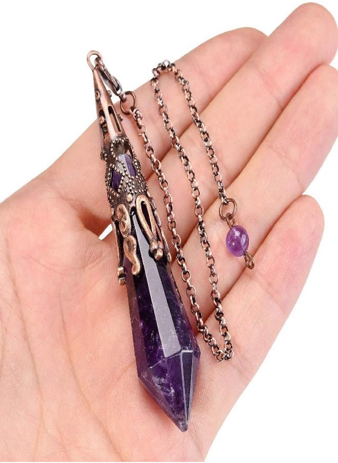 Jovivi Jovivi Natural Amethyst Crystal 12 Facted Therapy Healing Dowsing Divination Pendulum - Reiki Charged Chakra Balancing Pendant with Chain  - Image 3