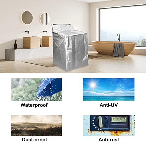 Aksipo 2Pack Washer and Dryer Covers, Portable Washer Cover with Zipper Design Dustproof & Waterproof & Anti-UV Laundry Covers, Washing Machine Cover Fit for Most Top Load Machine(Silver) - Image 5