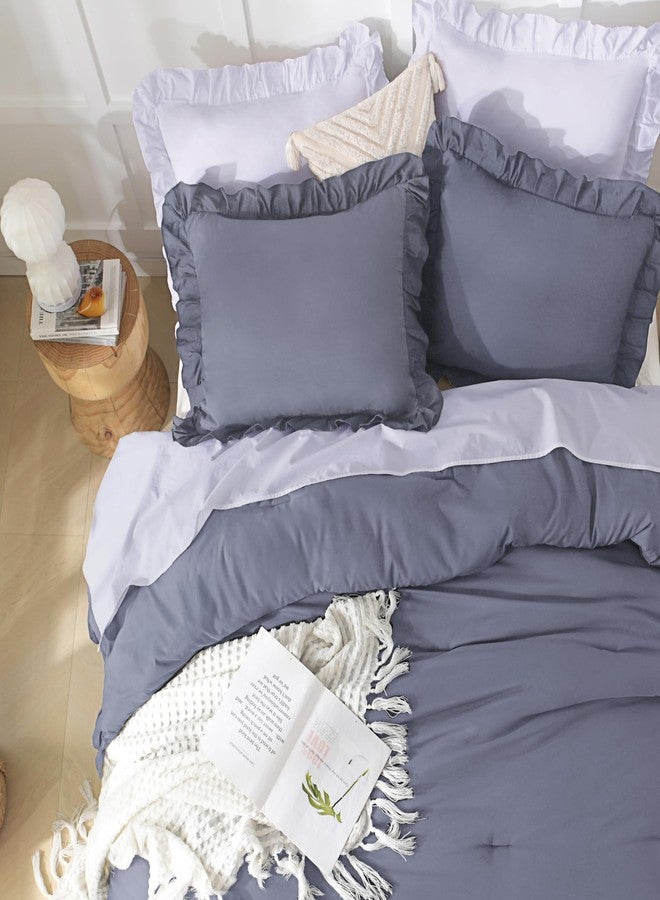 Andency Dark Blue Grey Comforters Queen Size, 3 Pieces Solid Shabby Chic Farmhouse Bedding Comforters & Sets, Lightweight Fluffy All Season Soft Down Alternative Bed Set for Women Men - Image 3